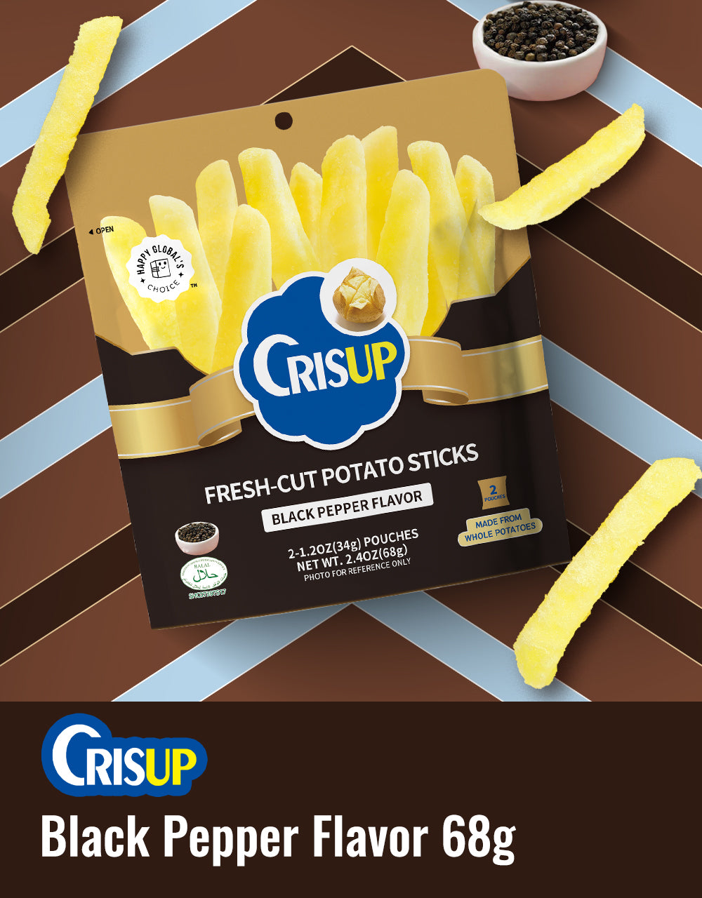 CrisUp Black Pepper Flavored Potato Sticks - 68g
